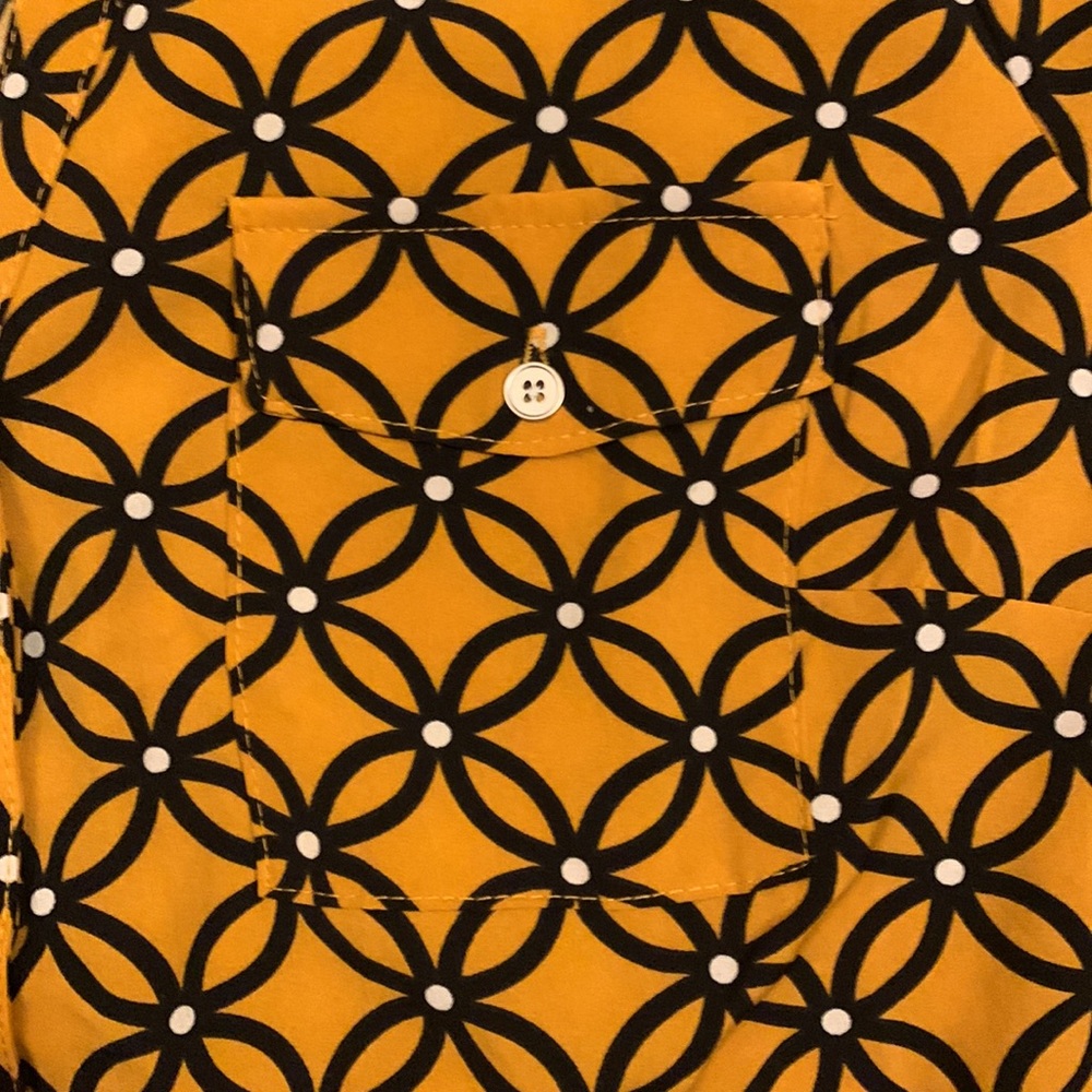 Notations Gold Geometric Print Button Down 3/4 Sleeve Blouse - Picture 4 of 6